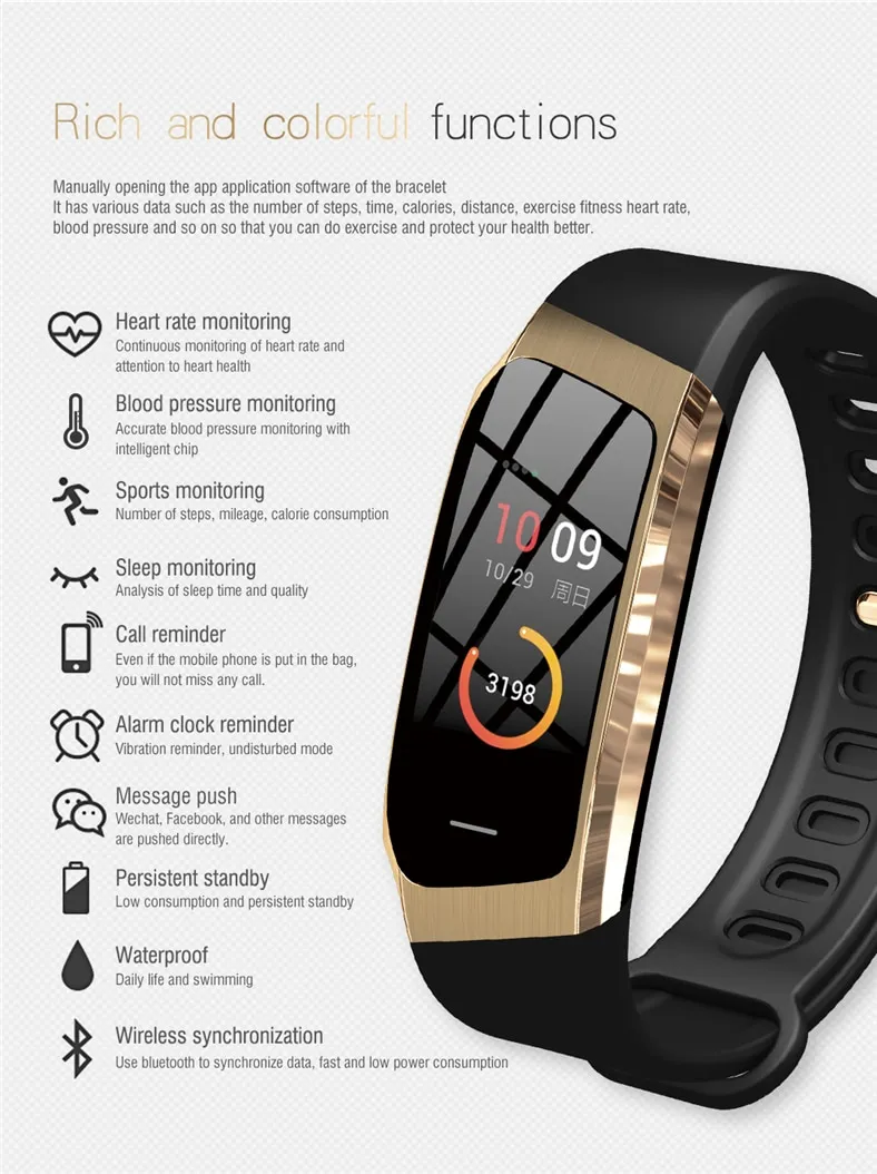 Smart Bracelet – True Color Screen Pedometer & Fitness Tracker